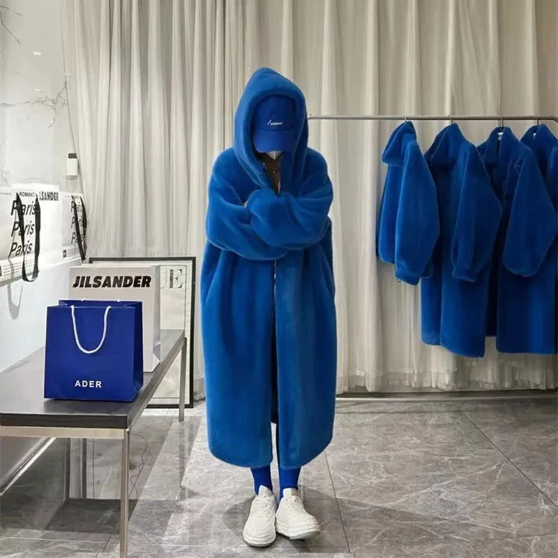 

Высококачественное новое зимнее длинное меховое пальто, женская модная Толстая теплая бархатная куртка на молнии с капюшоном из искусственной норки, женское Свободное пальто, W044