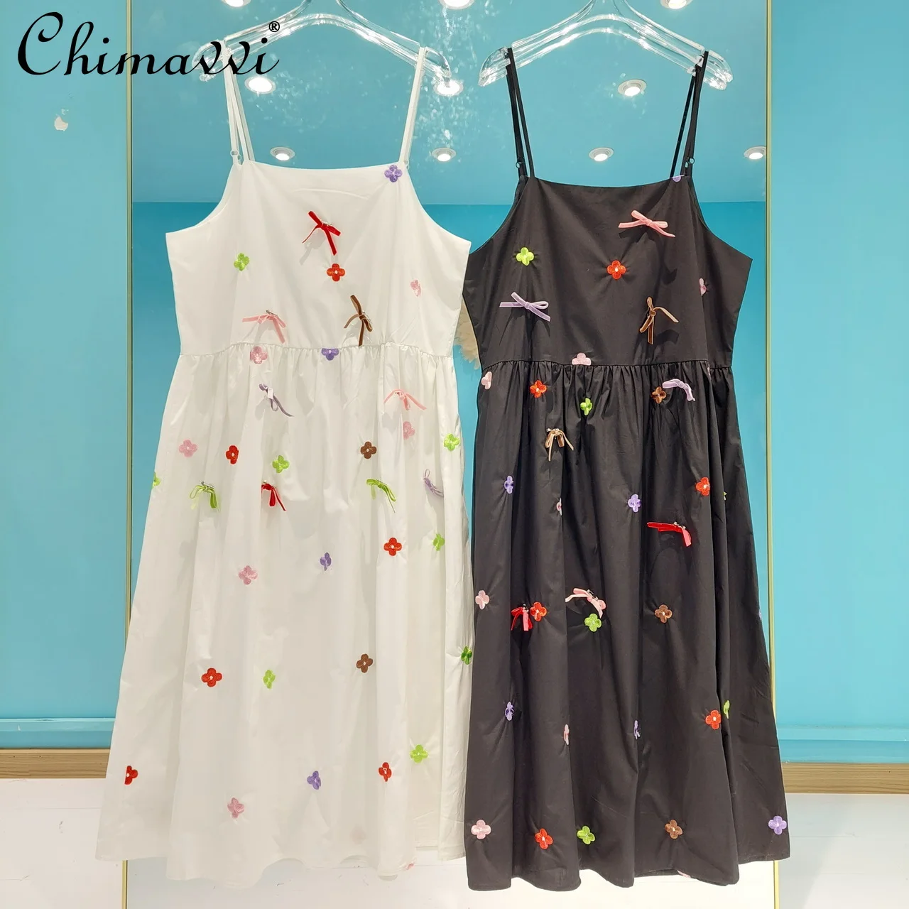 

Женское платье с цветочной вышивкой, свободное элегантное платье на бретельках с регулируемым плечевым ремнем, лето 2022