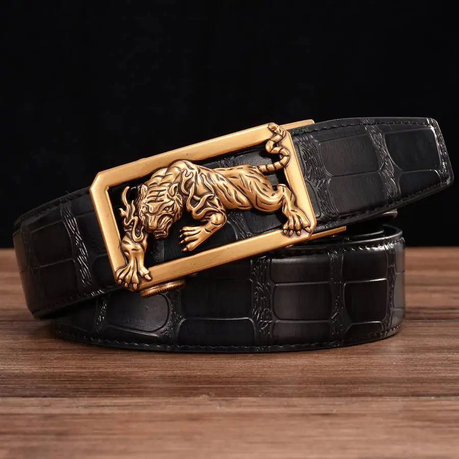 Male Leather Belt Metal Automatic Buckle Brand High Quality Luxury Belts for Men Famous Work Business Black Cowskin Strap