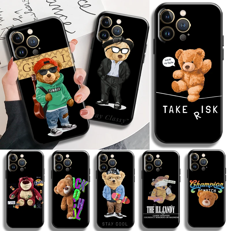 

Cute Bear Fashion Brand Phone Case For Apple iPhone 13 12 11 Pro Max X XR XS Max 5 5s 6 6S 7 8 Plus SE2020 13 12 Mini Soft TPU