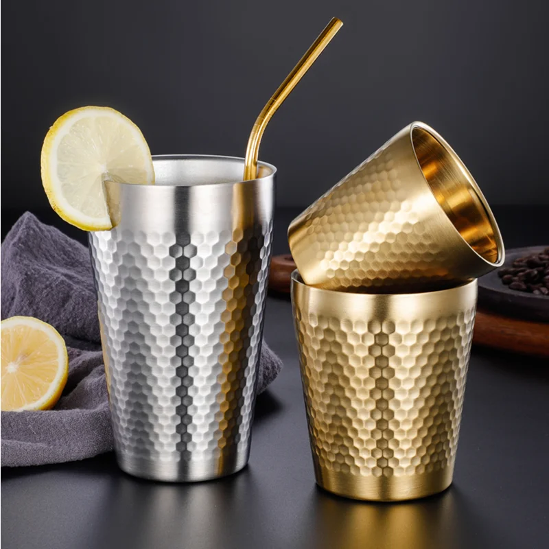 

304 Stainless Steel Beer Mug for Tea Creative Double-Wall Hammer Texture Milk Coffee Cups Home Drink Tumbler Kitchen Drinkware