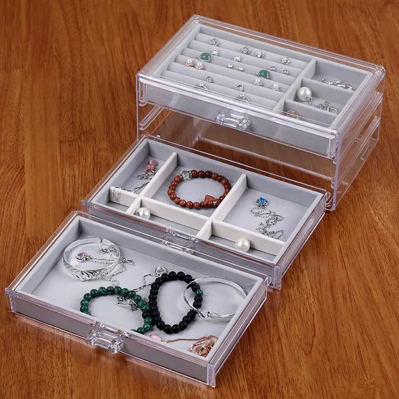 Acrylic Three-layer Jewelry Box Drawer Pearl Treasure Box Bracelet Long Chain Necklace Earrings Storage Display Packaging Box
