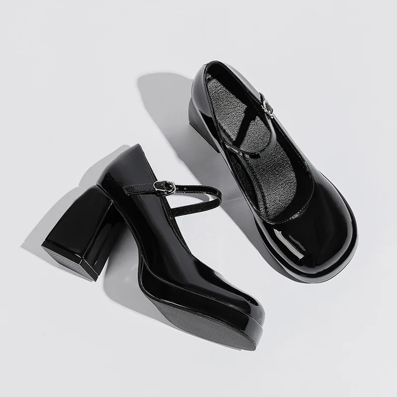 Mary Jane High Heels Women Platform Punk Microfiber Leather Round Toe Summer Pumps Lolita Retro Super High 9cm Ladies Shoes