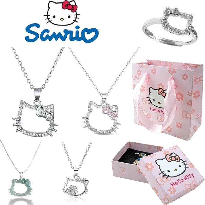 Kawaii Sanrio Hello Kitty сверкающее бриллиантовое ожерелье Девушка мультфильм Милая