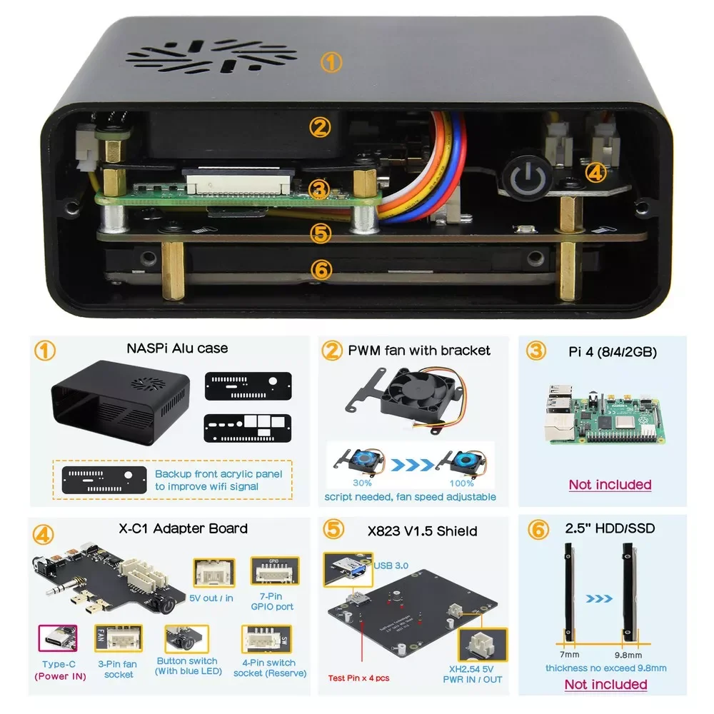 

2023New New Geekworm NASPi 2.5 inch SATA HDD/SSD NAS Case Storage Kit for Raspberry Pi 4 8GB/4GB/2GB (Support HDD/SSD Not Exceed