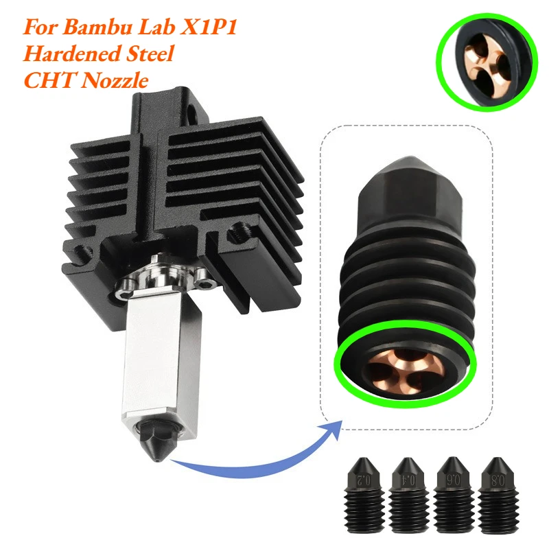 Фото Сопло из закаленной стали CHT для Bambu Lab X1P1, 0.2/0.4/0.6/0.8 мм, трехканальное, высокопоточное, износостойкое, аксессуары для 3D-принтеров №1