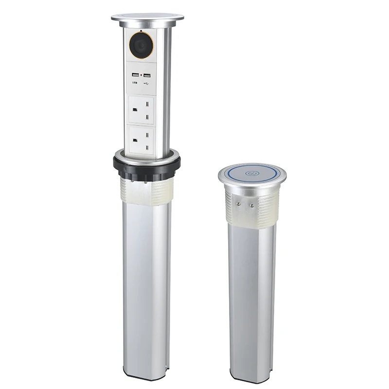 

Universal Power Socket OEM Waterproof Alloy Smart Electric Pop Up Kitchen Worktop Tower Socket with Qi Wireless Charger