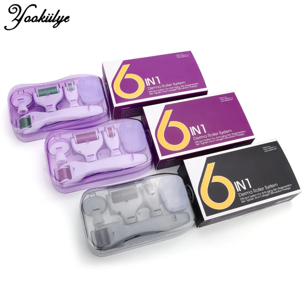 

Трехцветный 6 в 1 микроedle дермальный валик в комплекте для лица и тела титановый дермароллер микро-иглы ролик для лица инструмент для ухода з...