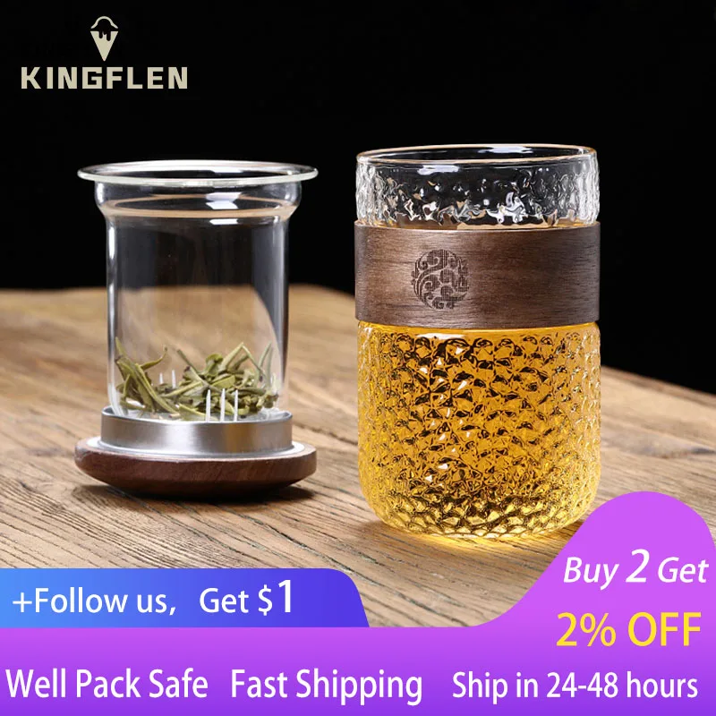 

High Boron Silicon Tea Cup Set Wood Cover Frosted Glass Transparent Water Bottle With Strainers Office Drinkware Ceremony