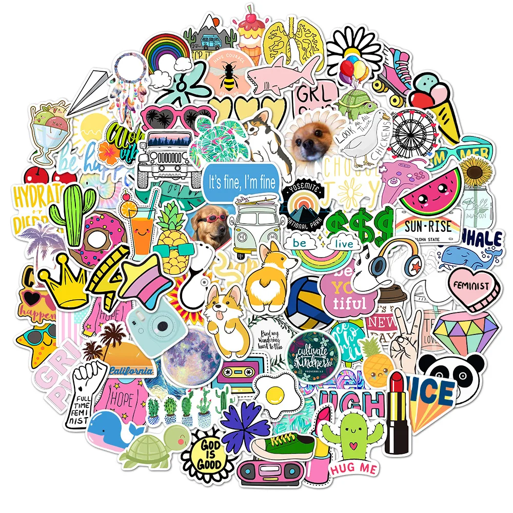 

100Pcs Fresh Style Cute Cartoon Graffiti Stickers Laptop Guitar Luggage Skateboard Waterproof Classic Kids Toys Sticker Decals