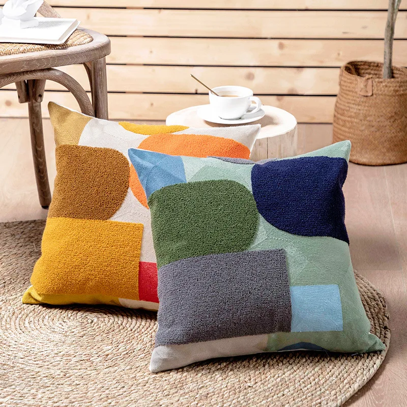 

Modern Embroidery Patchwork Sofa Cushion Cover Home Decor Multicolor Pillow Covers Decorative Throw Pillow Cover Home Decoration