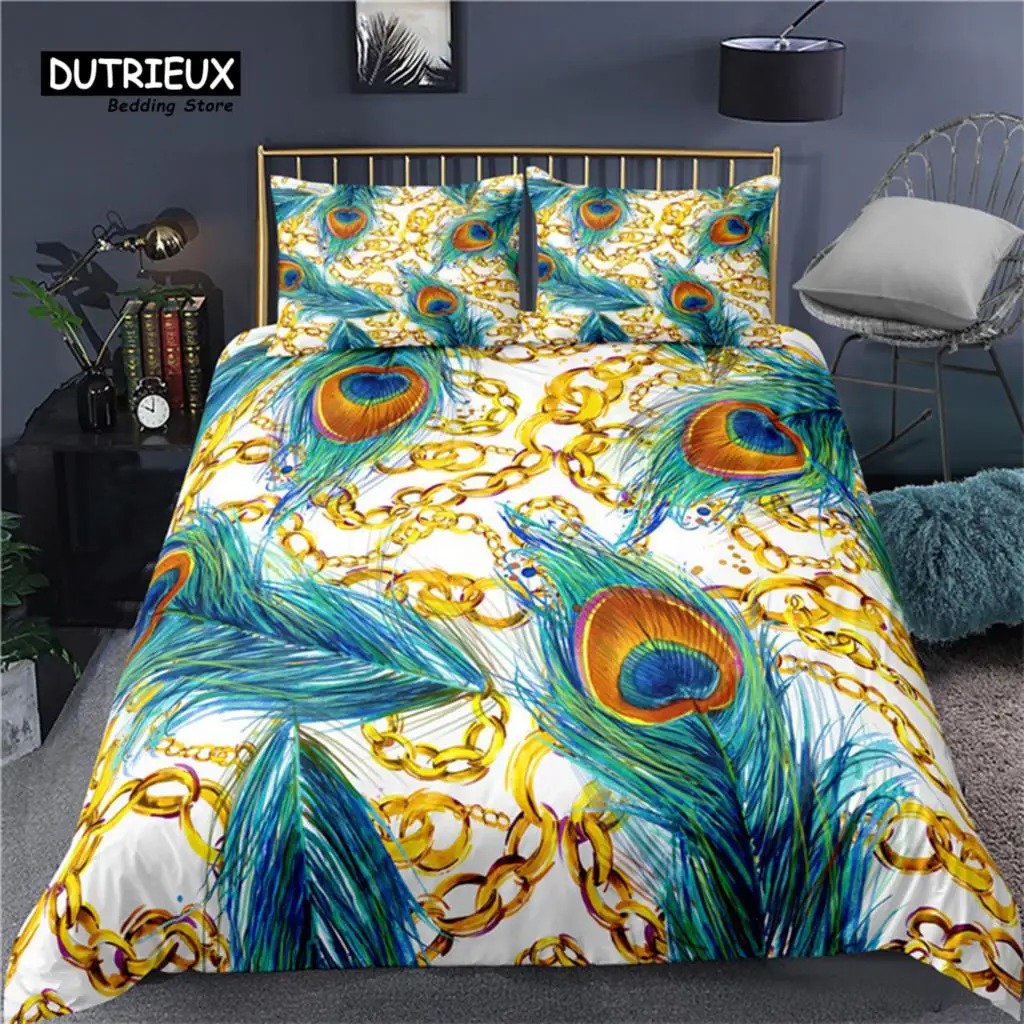 Colorful Peacock Duvet Cover Double King Queen Size Soft Feathers Bedding Set Microfiber Quilt For Kids Girl Boys