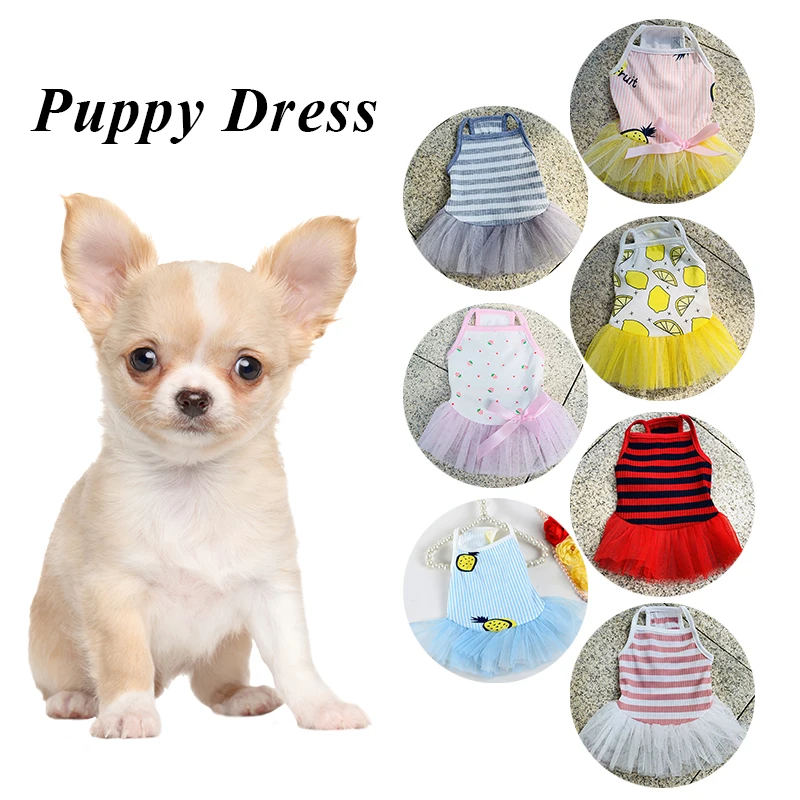 

Летняя юбка принцессы на лямках, платье для собаки, Тюлевая жилетка, рубашка, одежда для домашних животных, цветная полосатая рубашка с рису...