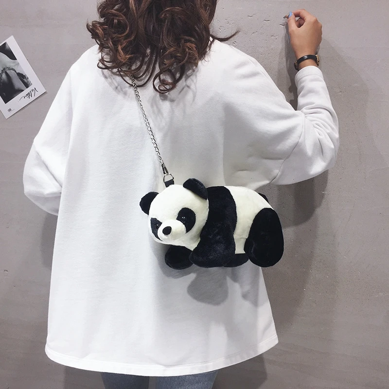 Panda plush toy bag Soft Cute Crossbody Bag Female Doll Coin Purse Cartoon Chain Shoulder Bag Lovely Animals Messenger Bag