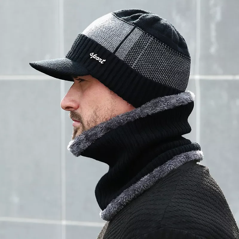 

Hat for Men Women Wool Cap Fleece with Cashmere Scarf Neckband Suit Outdoor Warn Soft Design