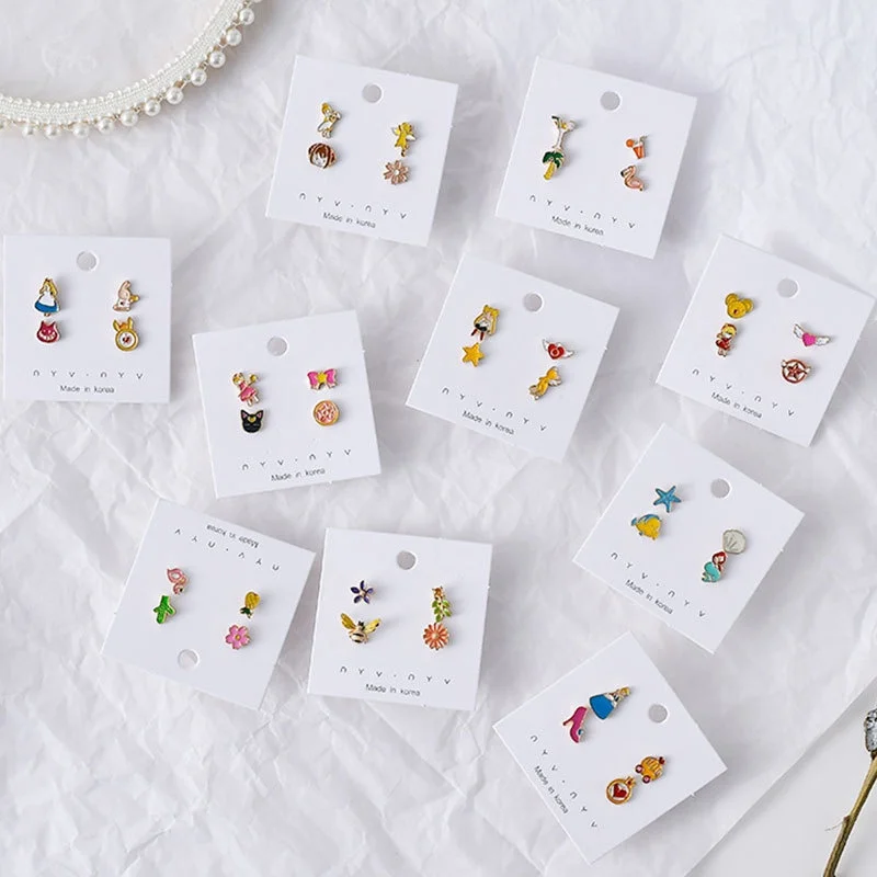 

[s925 Silver Needle] Cute Cartoon Small Rabbit Princess Women's Earrings Asymmetric Geometric rings Jewelry Free Shipping