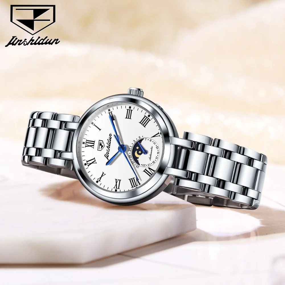 Фото JSDUN 8981 Elegance Luxury Оригинальные автоматические часы для женщин, водонепроницаемые, из нержавеющей стали, простые женские механические наручные часы №2