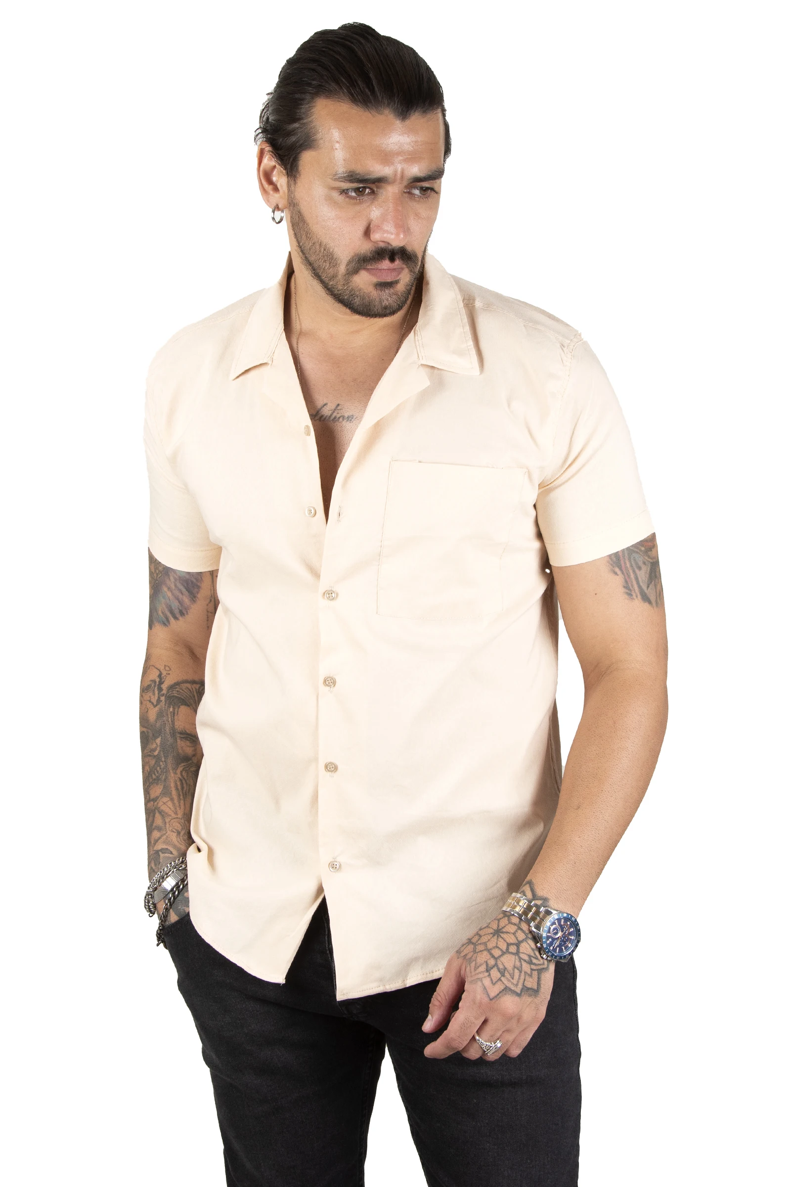 DeepSEA Decorated Single Pocket Lycra Short Sleeve Male Shirt 2201925