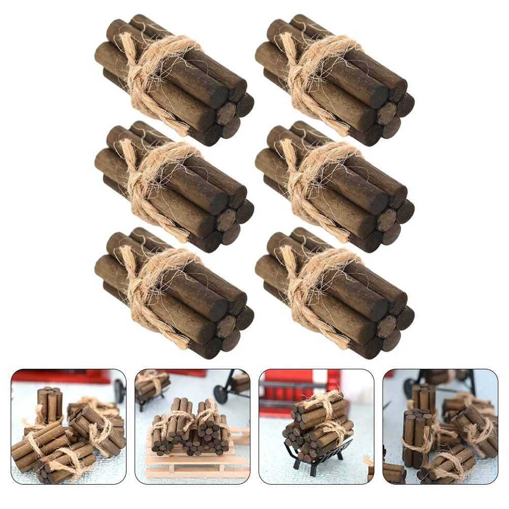 

6pcs Miniature Firewood Pile Props House Fireplace Supplies Decor Mini Crafts