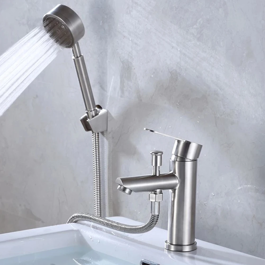

Basin Faucet Stainless Steel Single Handle Sink Mixer Tap With Shower Head Valve Single Hole Singel Handle Ceramic Valve Faucet