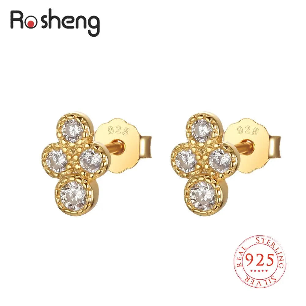 

925 Sterling Silver Mini Cubic Zircon Gold Color Plated Stud Earrings Stack-able for Women Girls Female Rose Gold Fine Jewelry