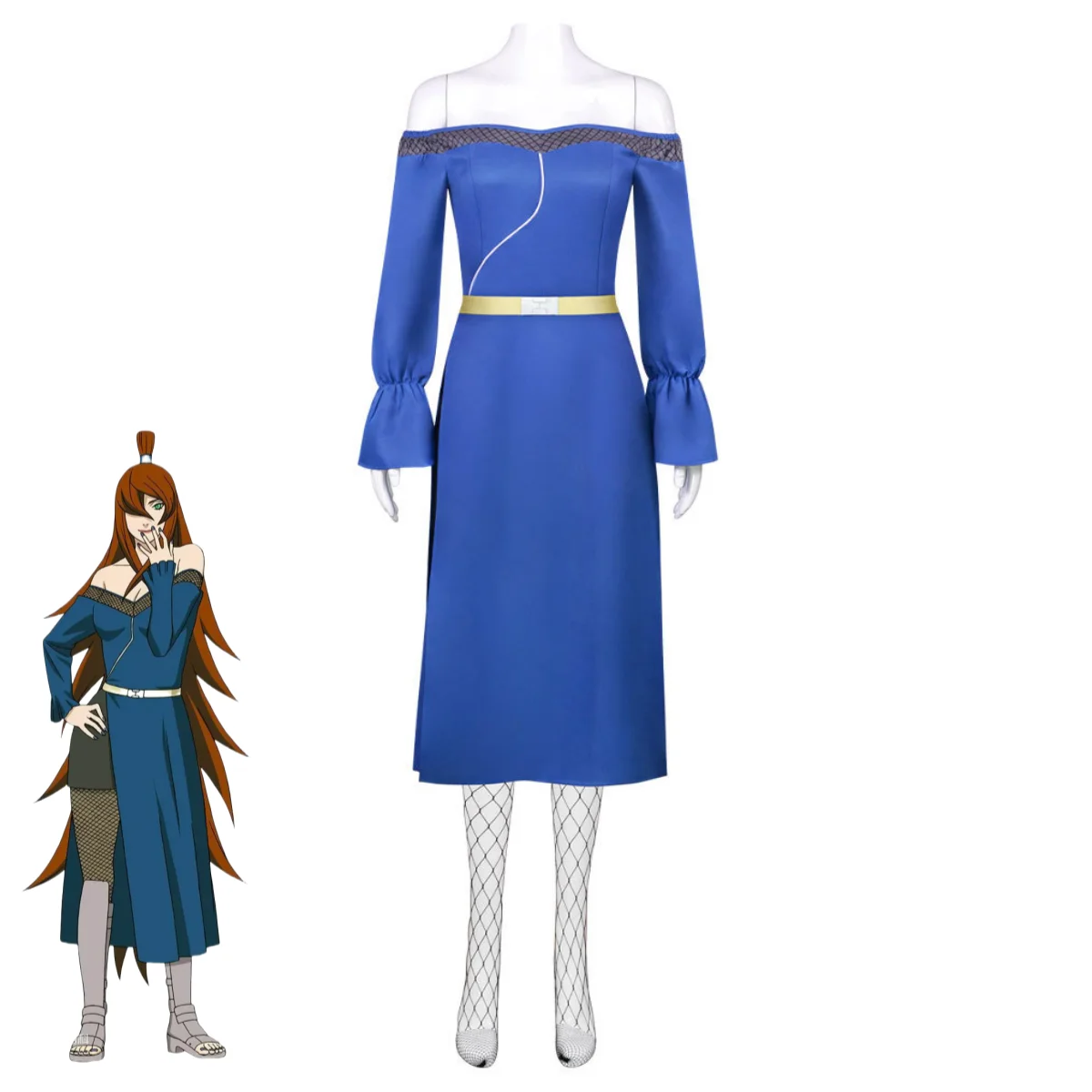 Аниме Terumi Mei Косплей Костюм Ниндзя синее платье без бретелек с открытыми плечами