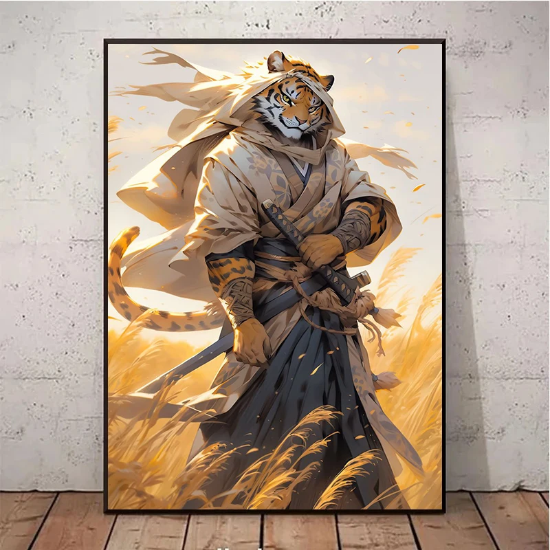Японские Аниме-постеры в виде самурайского животного тигр кот волк печать на