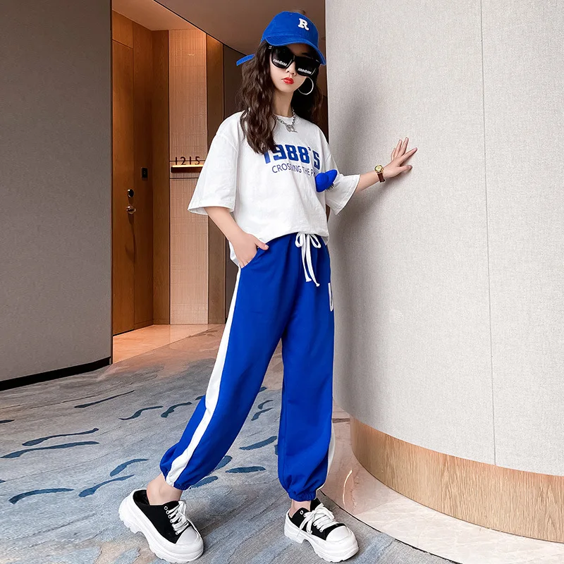 

Summer Children Sport Outfits Cotton T-Shirts Sports Pants Suit Teenage Girls Tracksuit Boutique Girl Sets 5 6 7 8 9 10 12 14 Y