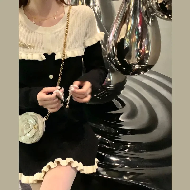 Осенне-зимнее миниатюрное женское платье твидовый стиль высококачественный