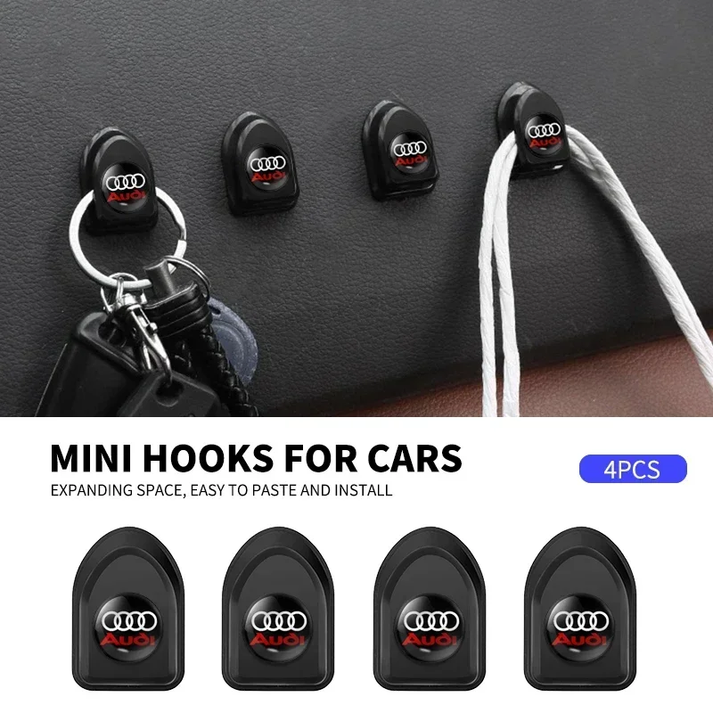Car Logo Mini Hook Interior Accessories Self Adhesive Storage For Audi A4 B5 B6 A3 8P 8V 8L A5 A6 C6 C5 A1 A7 A8 Q2 Q3 TT