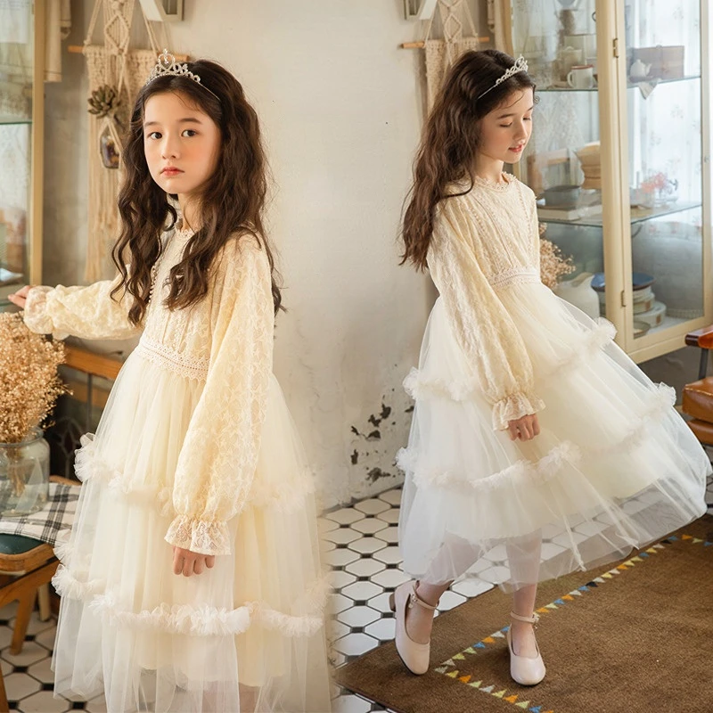 Купи Girls Wedding Dress Winter Fleece Warm Long Sleeve Princess Dresses for Kids Apricot Lace Shaggy Birthday Party Costumes 10 12 Y за 1,486 рублей в магазине AliExpress