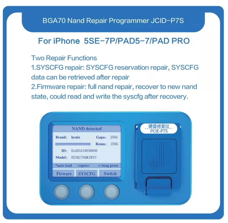 Программатор JC Pro1000S P7S BGA70 NAND PCIE SN устройство для чтения и записи iPhone 6S 6SP 7 7P