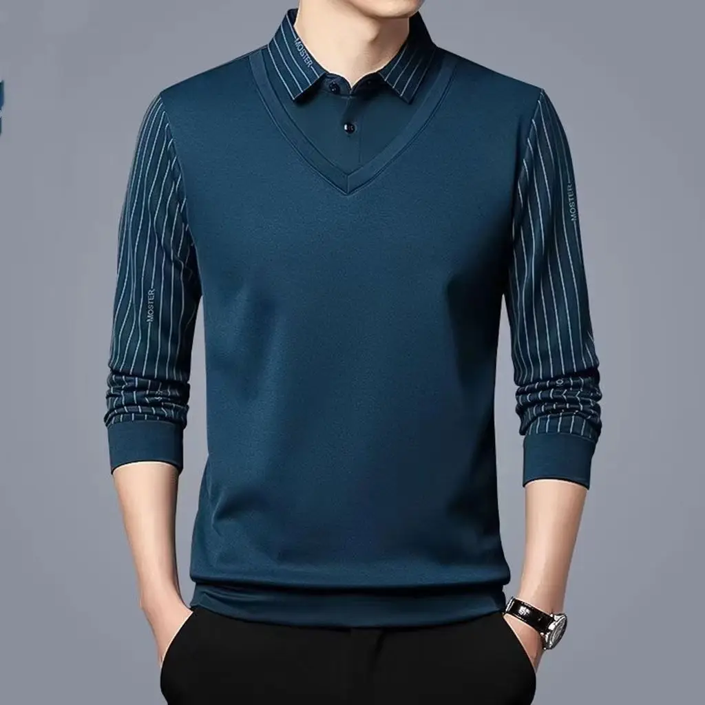 Купи Business Casual Thin Slim Men Polo Shirt Spring Autumn New Button Lapel Striped Long Sleeve 2022 Fashion Korean Clothing Tops за 789 рублей в магазине AliExpress