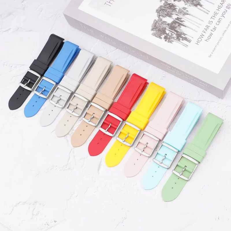 New Curved End 20mm Rubber Watch Strap Suitable for Moon Watch Colorful Watchband Fashion Watch Acessories