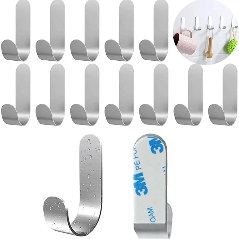 

5Pcs/lot Stainless Steel Self-Adhesive Hooks Wall Adhesive Hooks Waterproof Adhesive Hooks for Kitchen Bathroom Robe Bath Towel