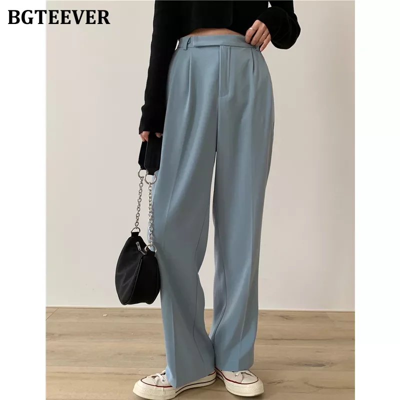 

2022NEW Casual Loose Women Suit Pants Pockets Full-length Straight Pants Female Elegant Women Trousers pantalon femme 2020