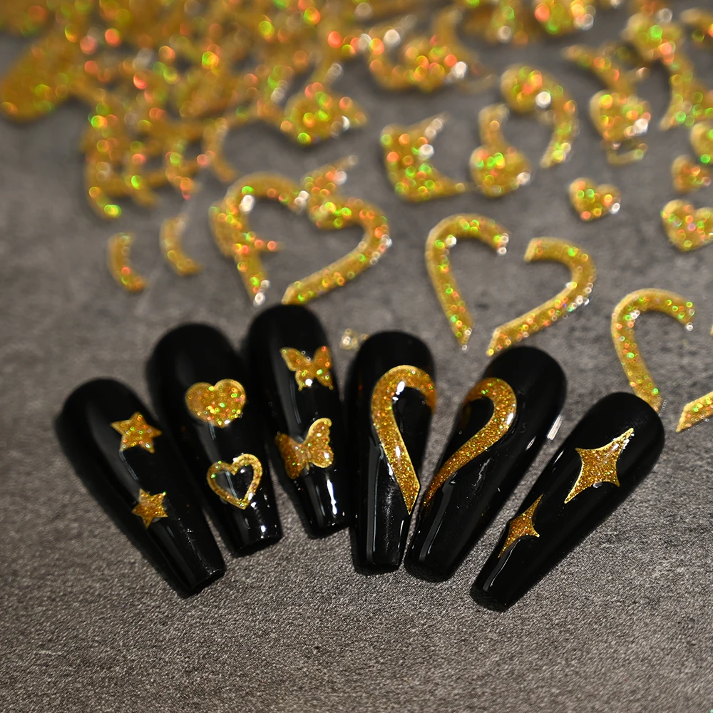 12 шт. золотые/серебряные/красные блестящие французские наклейки для ногтей