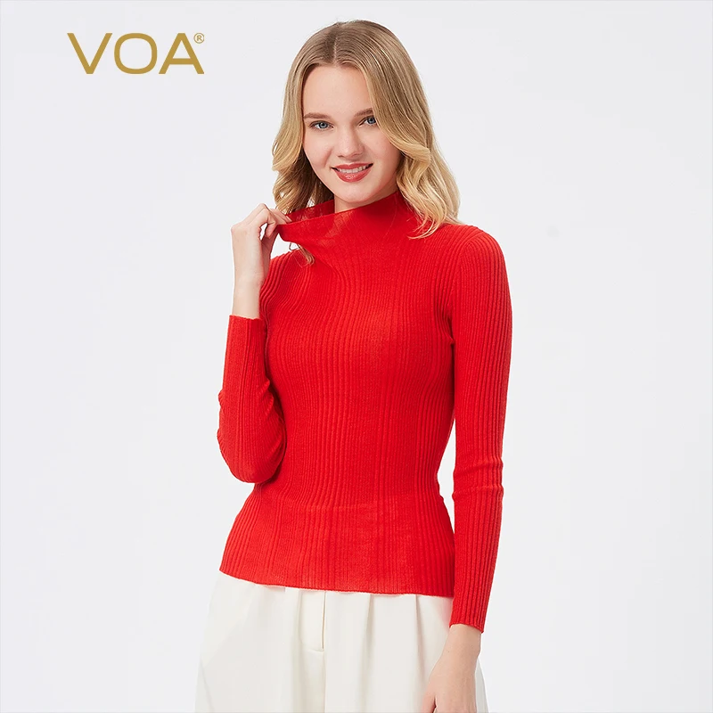 

VOA 2021 Knitted Cashmere Women Turtleneck Sweater Pullovers Winter Basic Women High Neck Sweaters Pullover Slim Female Top RB39