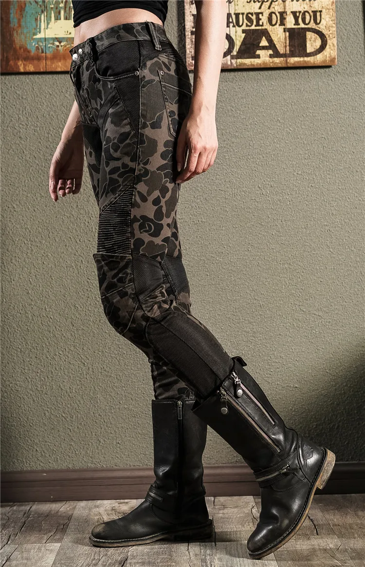 Камуфляжные удобные мотоциклетные джинсы Uglybros женские уличные мотобрюки для