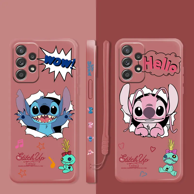 

Liquid Candy Silicone Case For Samsung Galaxy A73 A71 A72 A12 A21s A22 A23 A31 A32 A51 A52 A52s A53 A02s Capa Hello Stitch