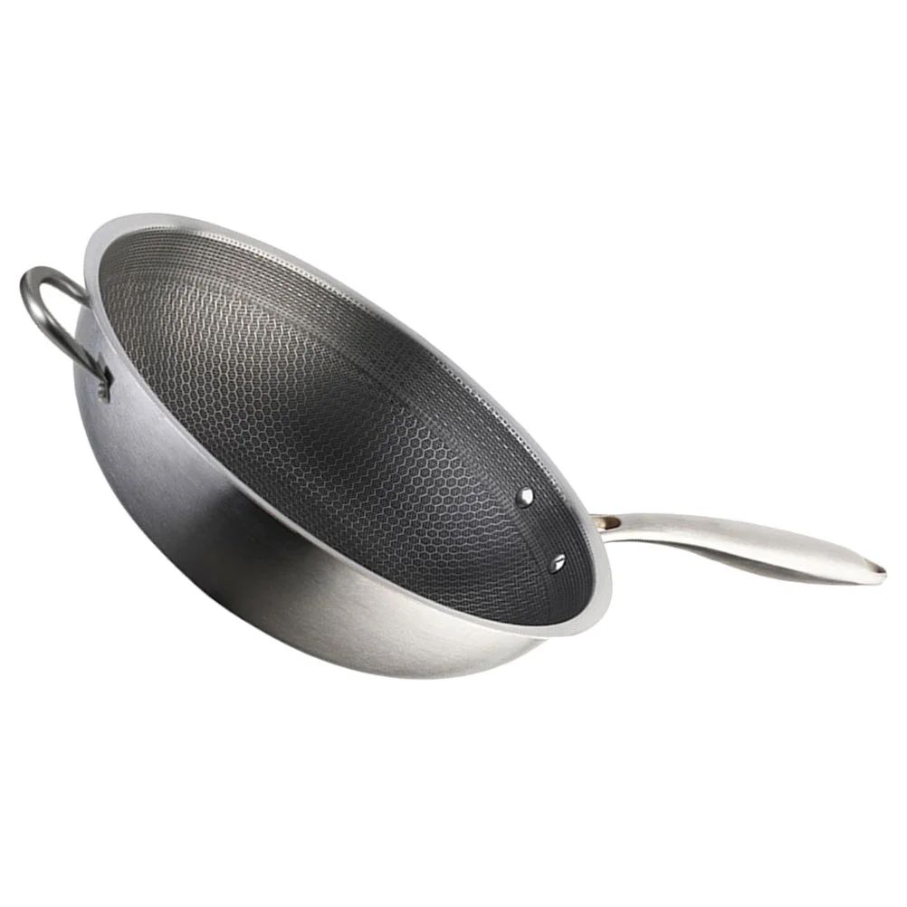 

Stainless Steel Wok Honeycomb Grain Frying Pan Double Handle Traditional Pan