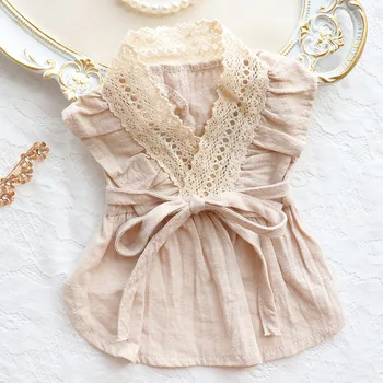 Summer Lace Dog Princess Dress Cotton Linen Breathable Pet Skirt Thin Soft Puppy Dresses Cute Bow Cat Skirts Pet Clothing 1