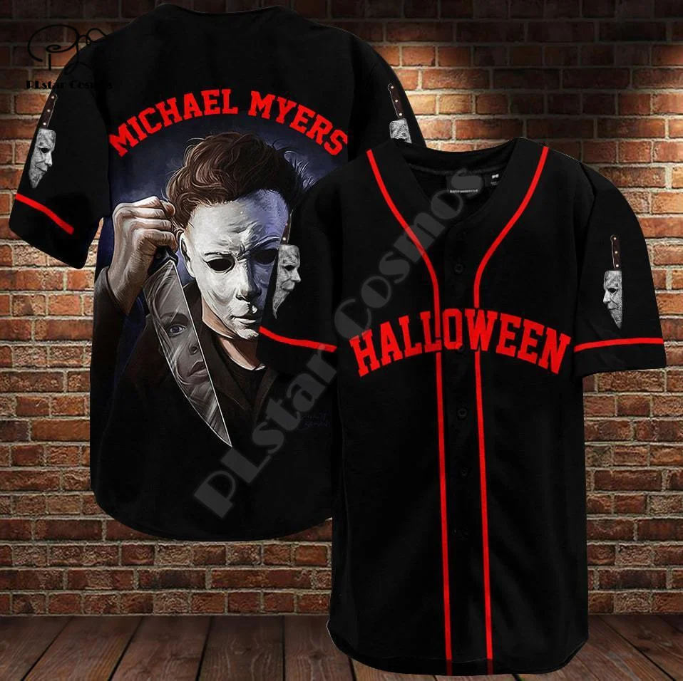 Halloween Cosplay Michael Myers Horror Terror Movie Character 3DPrint Funny Casual Summer Baseball Shirts Jersey Short Sleeves B
