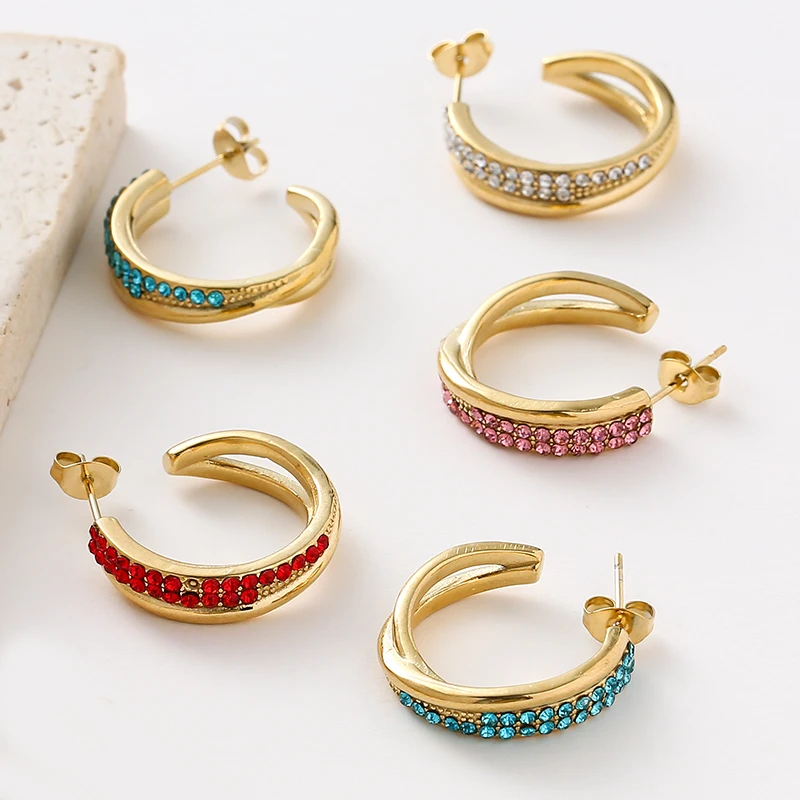 

Diamond Inlaid C-shaped Stud Earrings Earrings for Women Stainless Steel Earrings 18k Gold Plated Geometric Earrings Ins Style