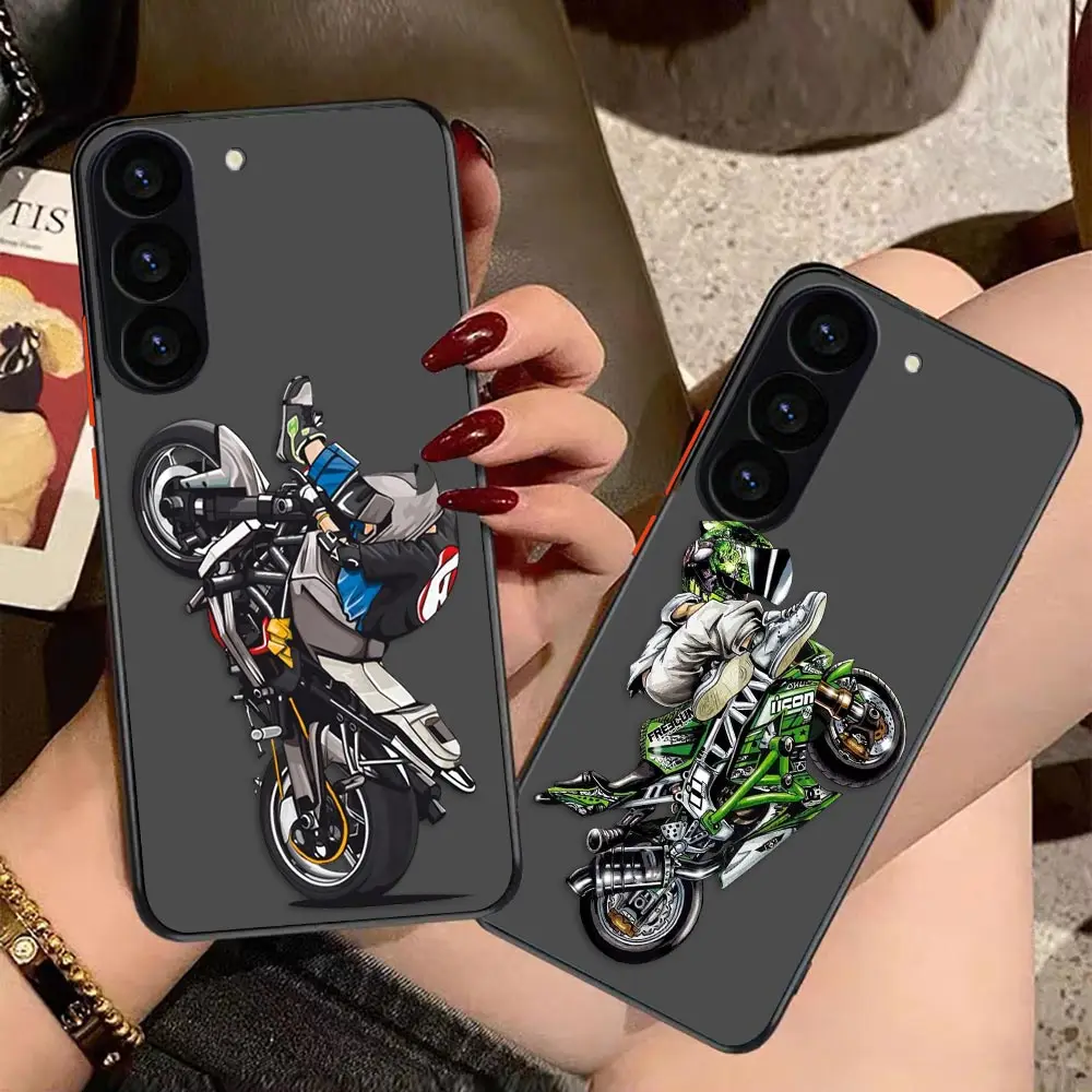 Matte Phone Case for Samsung Galaxy S23 S22 S21 S20 S10 4G S9 S8 Plus ULTRA 5G LITE Case Funda Shell Cartoon Motorcycle Race
