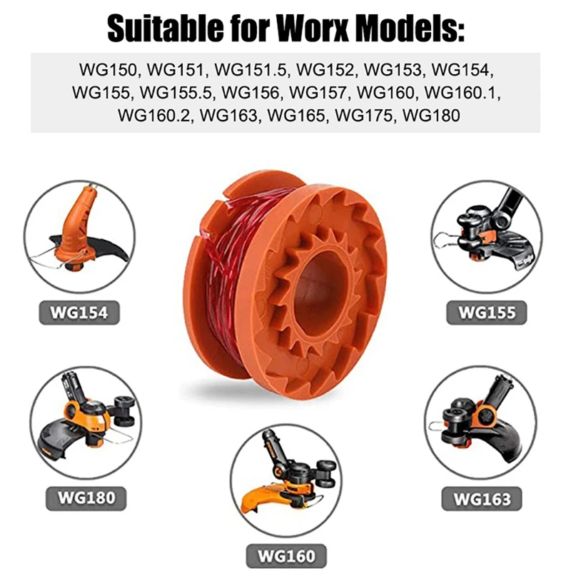 

6 шт., сменная шпуля WA0010 для триммеров для травы и 2 шт. крышки для триммера, совместима с Worx WG163