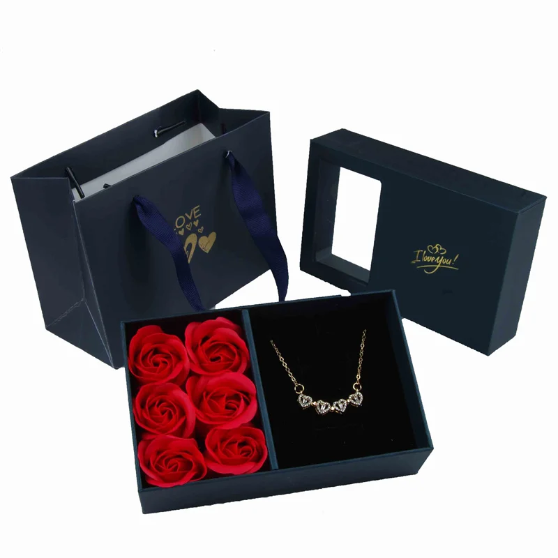 Six Roses Window Gift Box Ring Earrings Pendant Jewelry Box Necklace For Women