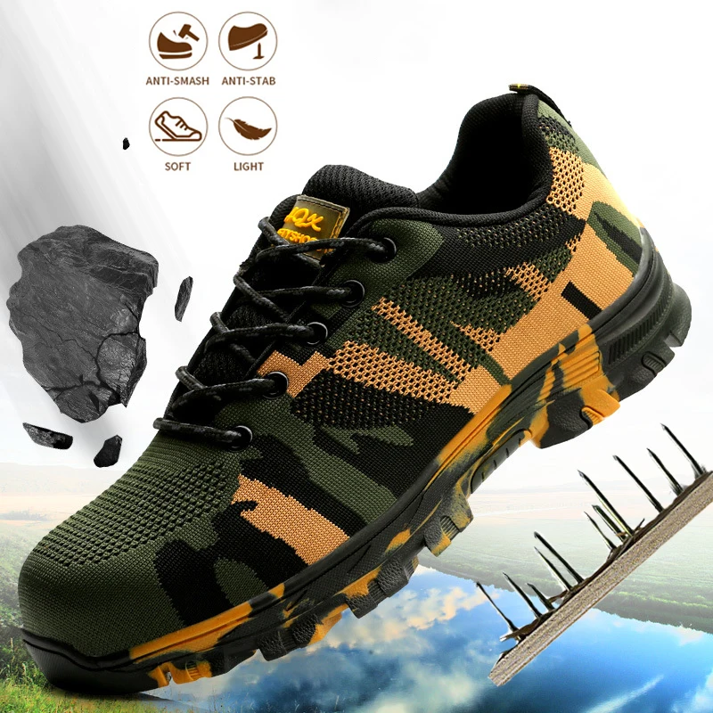 

Camouflage Work Boots Safety Shoes Steel-toed Sneakers Puncture-Proof Men Construction Industrial Shoes Military Boots