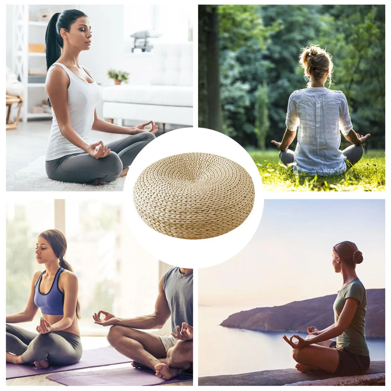 

Handmade Tatami Floor Pillow | Woven Meditation Cushion, Sitting Pillows for the Floor | Manually Weave Round Floor Futo