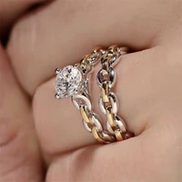 2pcs chain rings set for women trend crystal couple rings set steampunk engagement wedding jewelry accessories gifts wholesale